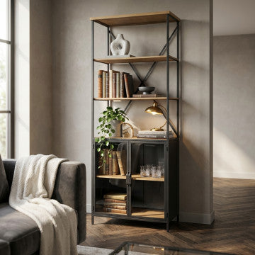 Mobile in legno e acciaio con struttura verticale, dimensioni 68x39x183 cm