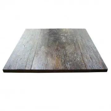 Piano tavolo per base Paxos 70 x 70 in cementite laminata effetto legno con finitura rustica, ideale per arredamenti moderni e resistenti.