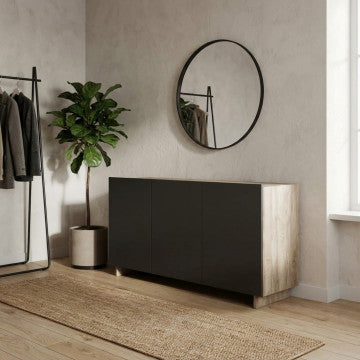 Credenza in truciolare bilaminato antracite e rovere chiaro 150x40x76 cm