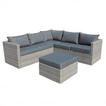Set completo del salotto angolare Argentina in wicker grigio con cuscini spessi 10 cm, ideale per arredare spazi esterni.