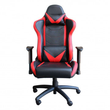 Poltrona gaming in poliuretano rosso e nero, altezza regolabile 121-129 cm