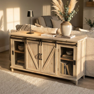Mobile in legno e acciaio, dimensioni 142x41x76 cm, peso 27,78 kg