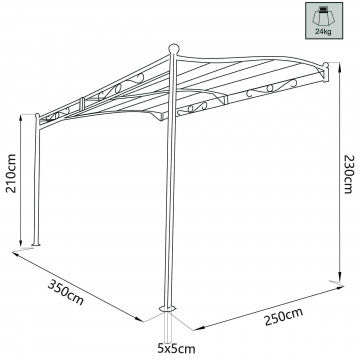 Gazebo pergola addossato 3,5 x 2,5 m telo poliestere 180 gr