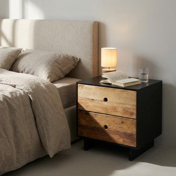 Mobiletto con 2 cassetti in legno di pino riciclato, dimensioni 52x43x52 cm