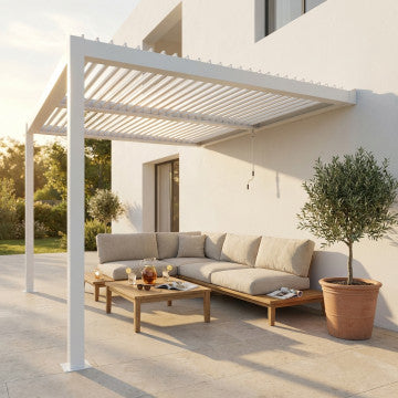 Pergola bioclimatica addossata alluminio lamelle orientabili 3x4m
