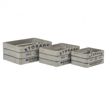 Set 3 cassette in legno paulonia grigio decorate, misure 35x25x15 cm