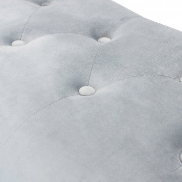 Panca in legno con seduta in velluto grigio, 125x45x48 cm