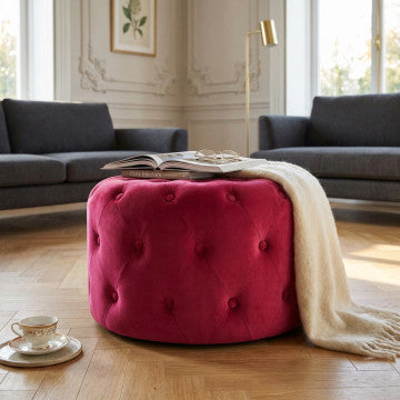 Pouf rotondo in velluto bordeaux diametro 67 cm altezza 41 cm