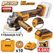 Smerigliatrice angolare 115mm con motore brushless da 1000W, corpo nero e gommato arancione, batteria 20V e accessori inclusi, ideale per taglio e molatura.