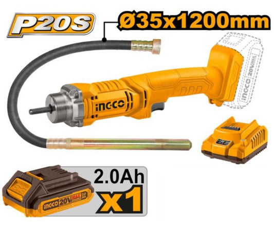 Vibratore per calcestruzzo 20V con batteria 2Ah e caricabatterie incluso