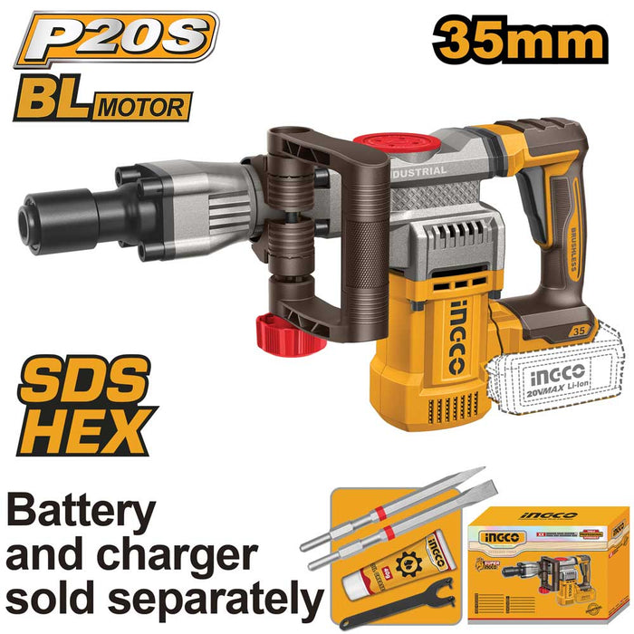 Demolitore Ingco 20V 16J Brushless SDS HEX Nudo