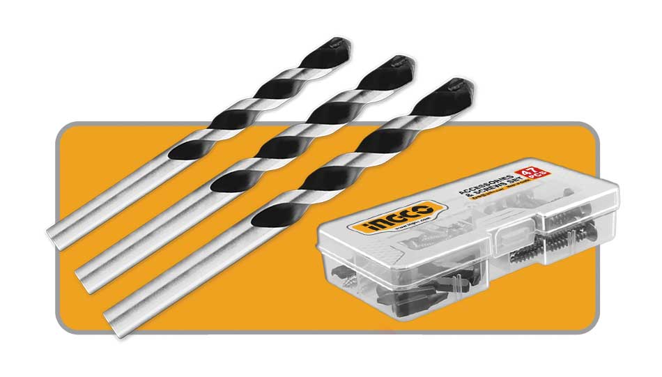 Set di punte per trapano con manico in alluminio e punta a spirale, confezione trasparente con accessori per lavori di perforazione