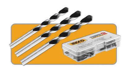 Set di punte per trapano con manico in alluminio e punta a spirale, confezione trasparente con accessori per lavori di perforazione