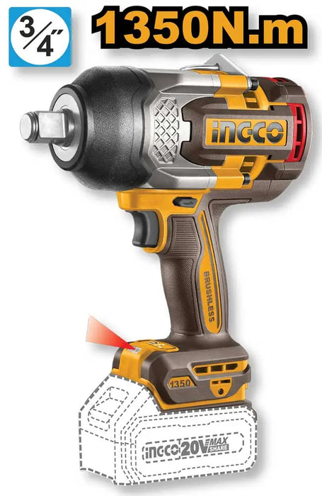 Avvitatore ad Impulsi Ingco 20V 3/4" 1350Nm - Solo Corpo
