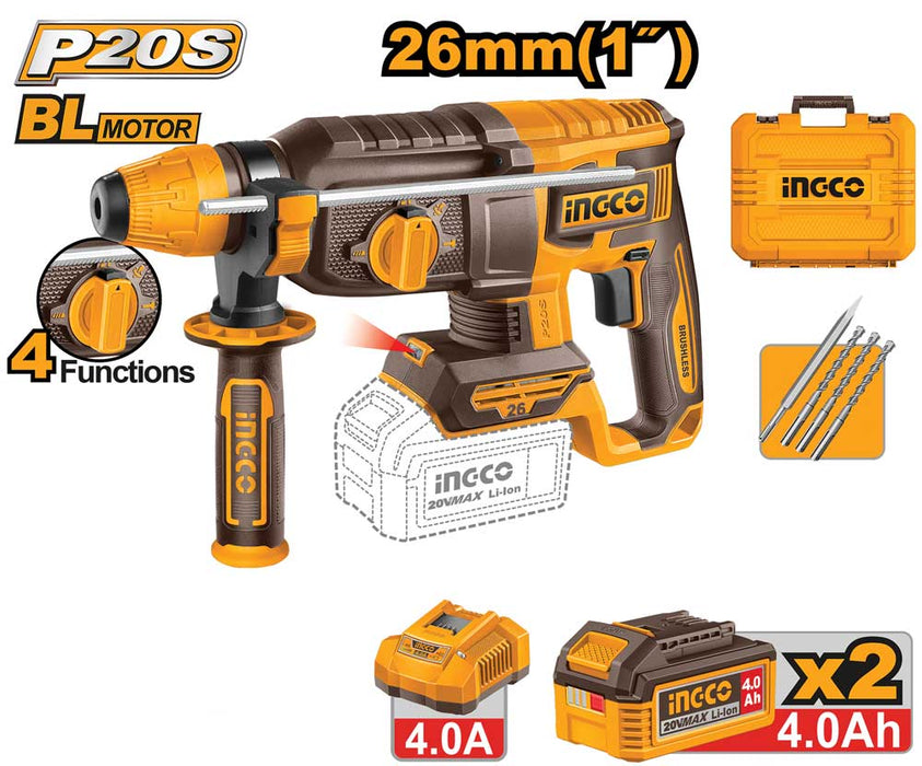 Tassellatore Demolitore 20V Brushless SDS Plus con 2 Batterie 4Ah