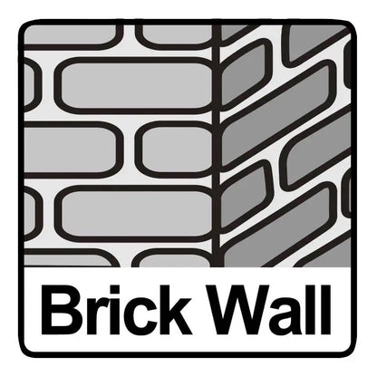 Icona di muro di mattoni con scritta Brick Wall, rappresenta il supporto per fissaggi in muratura, design semplice in bianco e nero