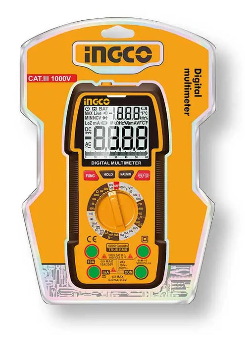 Multimetro Digitale Ingco 1000V True RMS con Display Retroilluminato