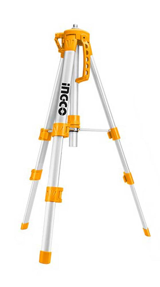 Treppiedi in alluminio regolabile con gambe telescopiche e supporto girevole, colore giallo e argento, ideale per livelle laser e misurazioni, SKU: I/HLLT01152