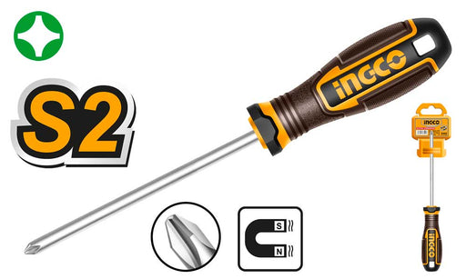 Cacciavite Phillips Ingco con manico tondo, punta intercambiabile, lunghezza 5-100mm, design ergonomico e appendibile, utensili elettroutensili