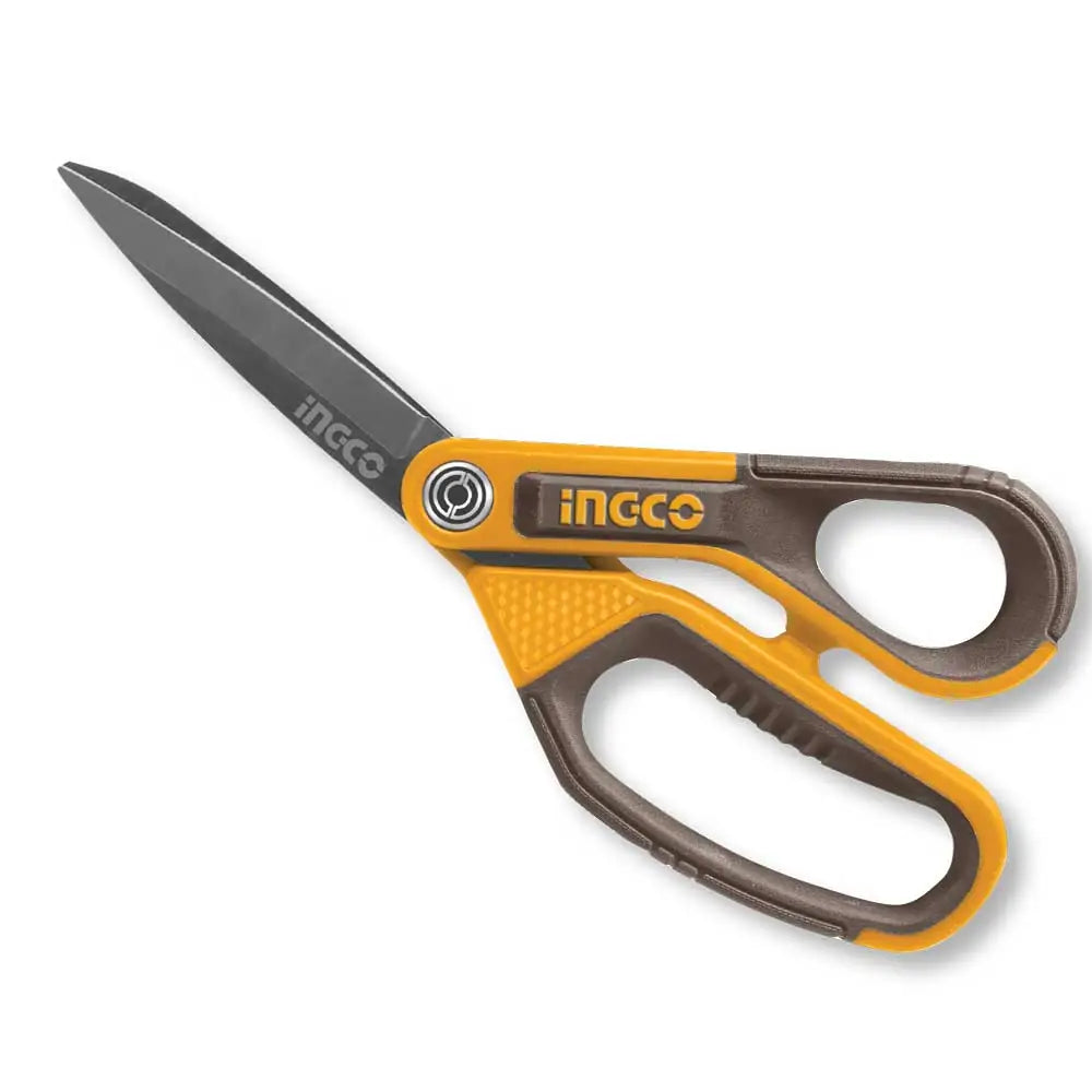 Forbice multifunzionale Ingco 210MM con lame in acciaio inossidabile titanio, manici ergonomici gialli e neri, ideale per tagli precisi di metallo