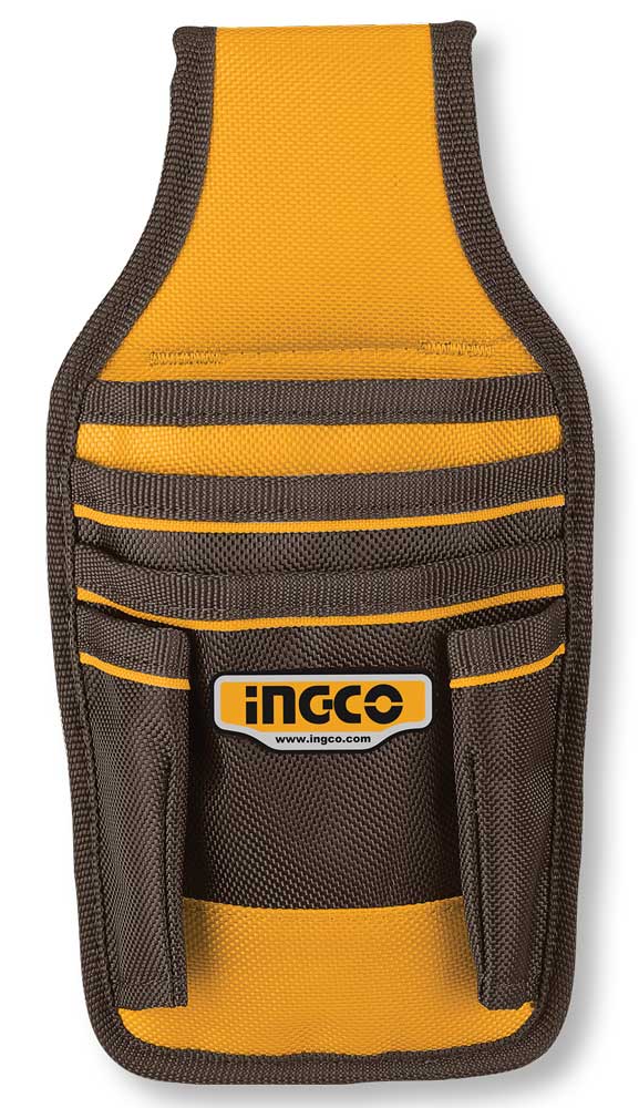 Fodero portattrezzi Ingco in poliestere 1680D giallo e marrone con 4 tasche, resistente, ideale per strumenti fino a 5kg, SKU: I/HTBP040128