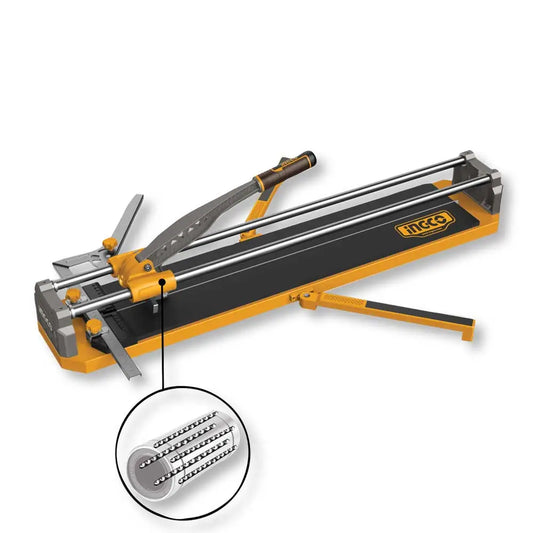 Tagliapiastrelle manuale Ingco 800mm con barra scorrevole in alluminio, struttura compatta, ideale per tagli precisi di piastrelle, con valigetta di trasporto.