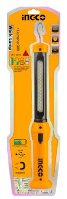 Lampada da lavoro ricaricabile 300 lumen – LED 3,5W, magnete e ricarica USB