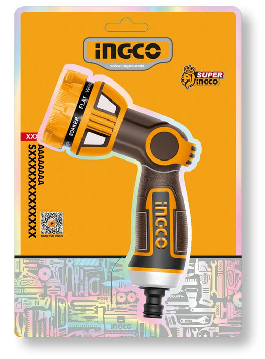 Pistola per Irrigazione Ingco a 9 Getti con Impugnatura in Gomma e Corpo in Zinco