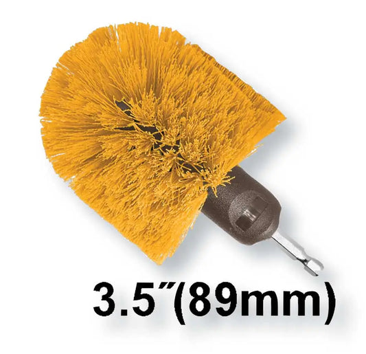 Spazzola rotante con setole gialle, diametro 3.5 pollici (89mm), per pulizia efficace di superfici dure e tessuti, con attacco gancio.