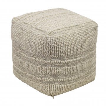 Pouf quadrato 40x40x40 cm in lana avorio con decoro