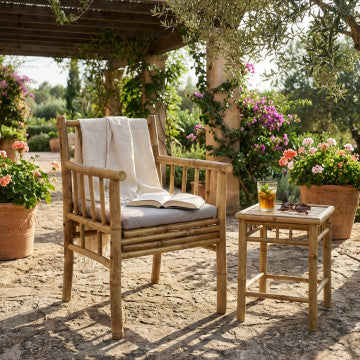 Poltrona in bamboo grigio chiaro, 57x57x82 cm, peso 9 kg