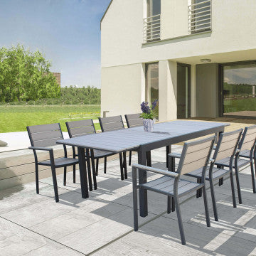 Pental Table 180/240 x 100 - Table d'extérieur extensible avec structure en aluminium et plateau en polywood