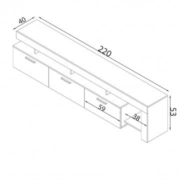Porta TV Vale Truciolare Grigio Olmo 220x40x52h cm