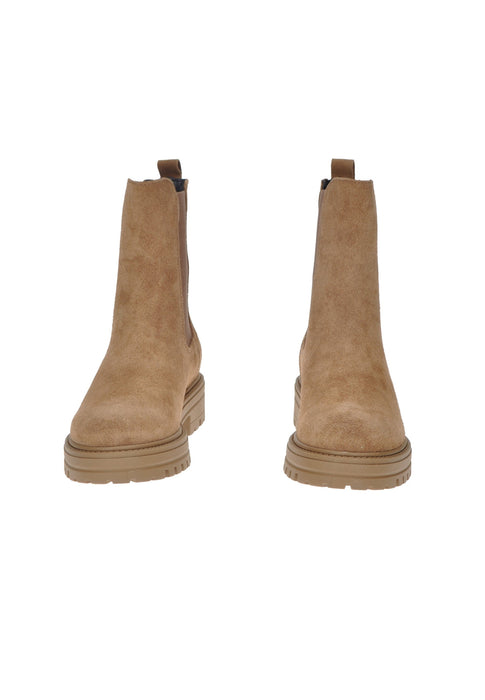 Francesco Brunelli Beatles Asia Camoscio Scarpe Donna Chiusura Elastici Laterali Imbottito In Pelle Tacco 4 cm