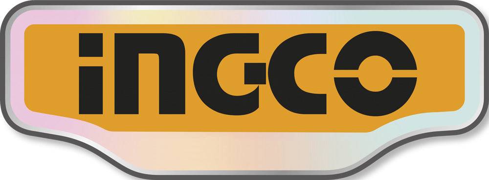 Logo in rilievo di Ingco, marchio di utensili elettrici e accessori, con design color oro e nero