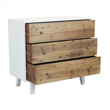 Mobile bianco con 3 cassetti decoro naturale 100x45x90 cm truciolare