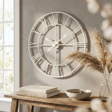 Orologio da parete in metallo verniciato bianco, dimensioni 80x80 cm
