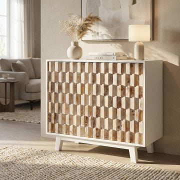 Mobile bianco 2 ante decoro naturale legno 90x50x89 cm