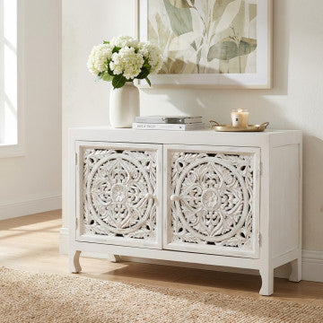 Mobile in legno di mango con 2 ante, bianco, 125x45x80 cm