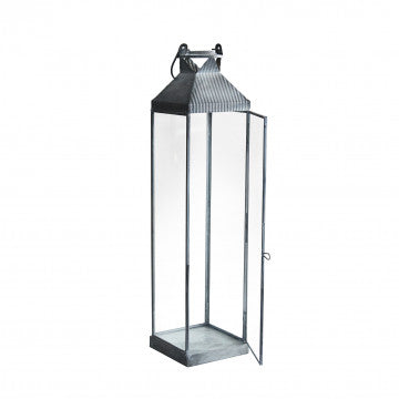 Lanterna media in metallo e vetro, dimensioni 11x11x44 cm, colore grigio
