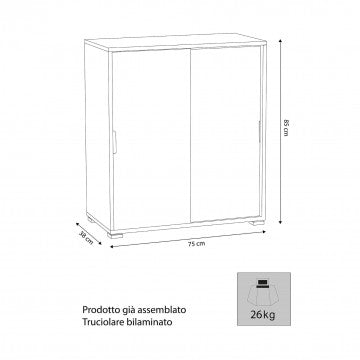 Mobiletto 2 ante scorrevoli in truciolare bilaminato 75x38x85 cm