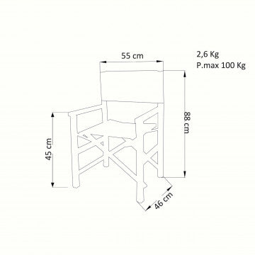 Sedia con struttura alluminio anodizzato e seduta Textilene 55x46x88 cm