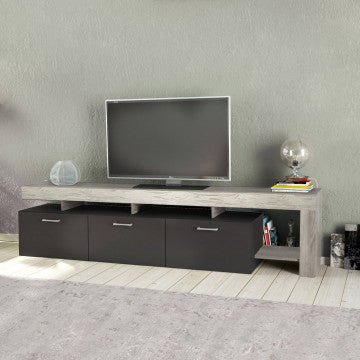 Porta TV in truciolare bilaminato, 220x40x52 cm, colori pino chiaro e antracite