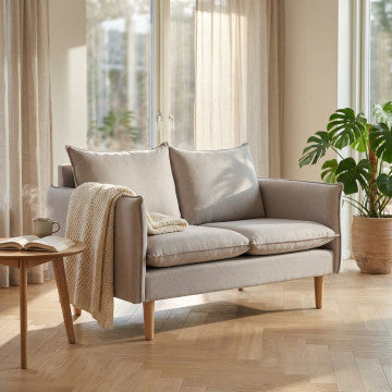 Divano 2 posti in tessuto con gambe in legno 130x84x51 cm