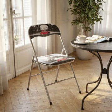 Sedia pieghevole seduta imbottita PVC, tubo acciaio verniciato grigio