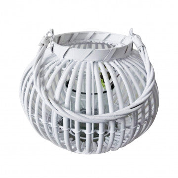 Lanterna in vimini bianco e vetro, diametro 24 cm, altezza 19 cm