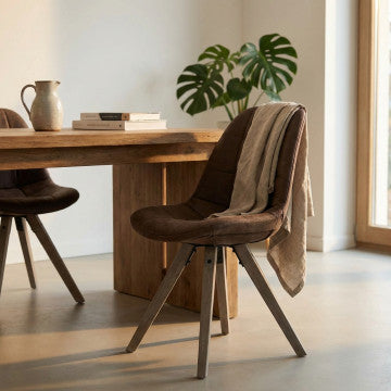 Sedia in legno di quercia con seduta in PVC marrone antico