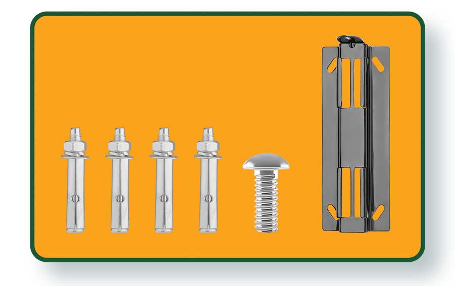 Set di accessori per avvolgitubo aria compressa con viti, supporto e elemento di fissaggio in metallo, ideale per utensileria professionale