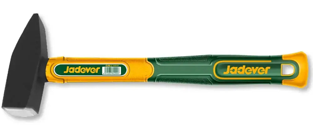 Martello professionale con testa in resina nera e manico ergonomico verde e giallo, ideale per lavori di precisione e carpenteria - SKU: J/JDHM1303