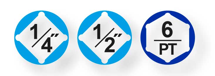 Set di dadi e bussole in acciaio, con dimensioni 1/4 e 1/2 pollice, in confezione con simboli di misura e compatibilità